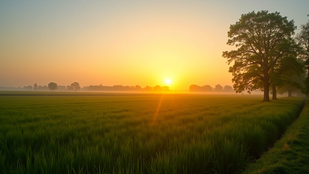 Zonsopgang boven Nederlands landschap met natuur en groene velden, inspirerend moment