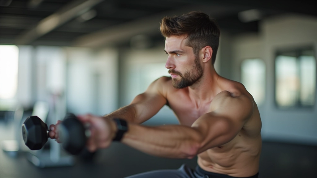 Persoon traint in gym, concentratie en kracht, gezondheid en wellness, natuurlijk licht