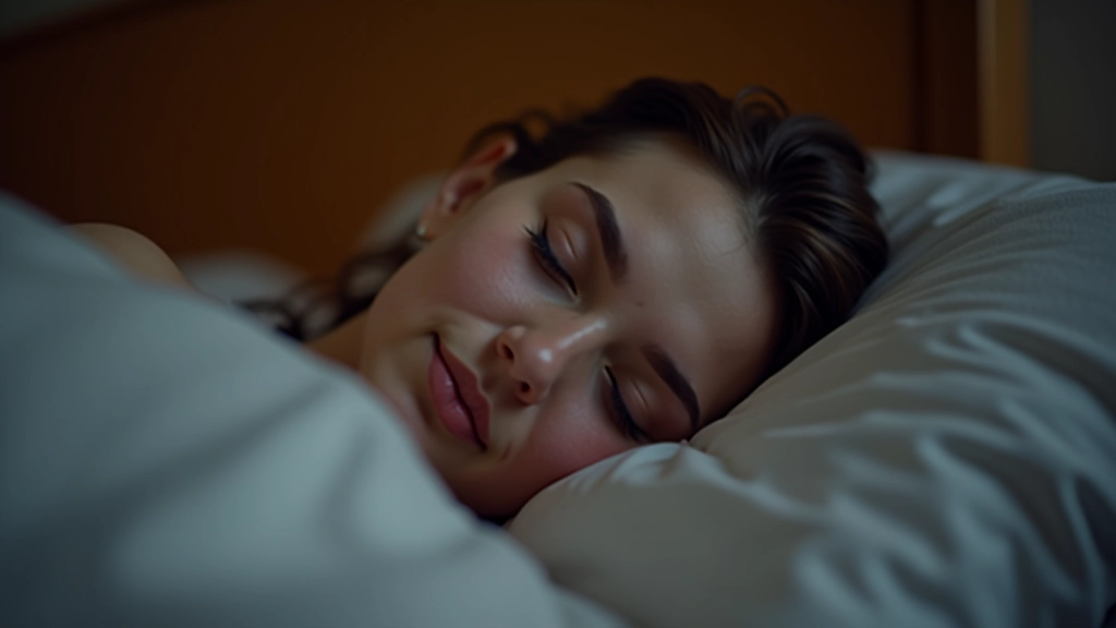 Slapende persoon in comfortabel bed, vredige uitdrukking, zachte verlichting